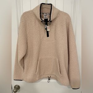 New With Tags Victoria Secret Pink Sherpa 1/4 Zip Pullover Sweater